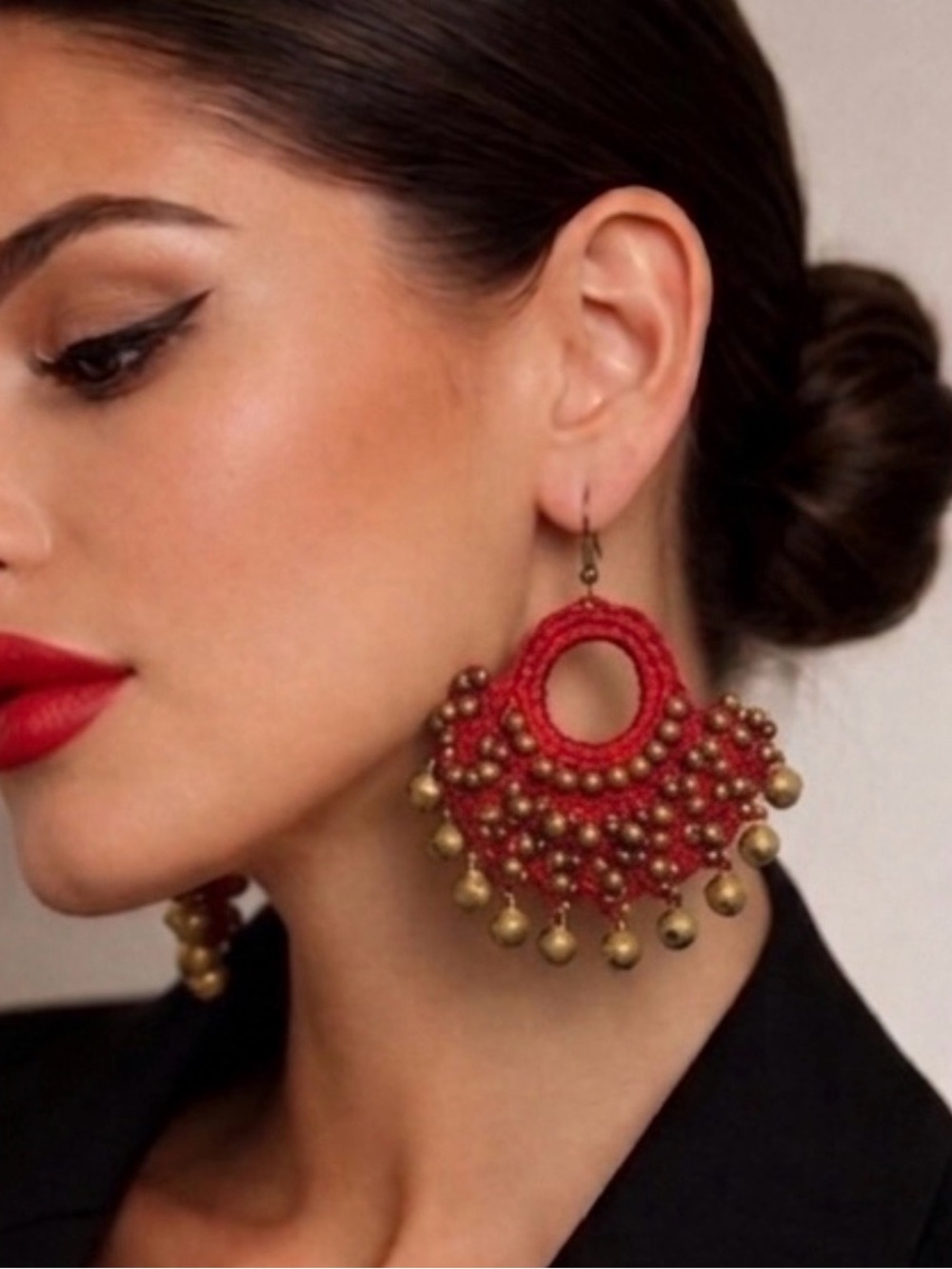 Artisan Hand-Crocheted Ghungroo Fan Earrings - Boho Vintage 🎶 Real Bells